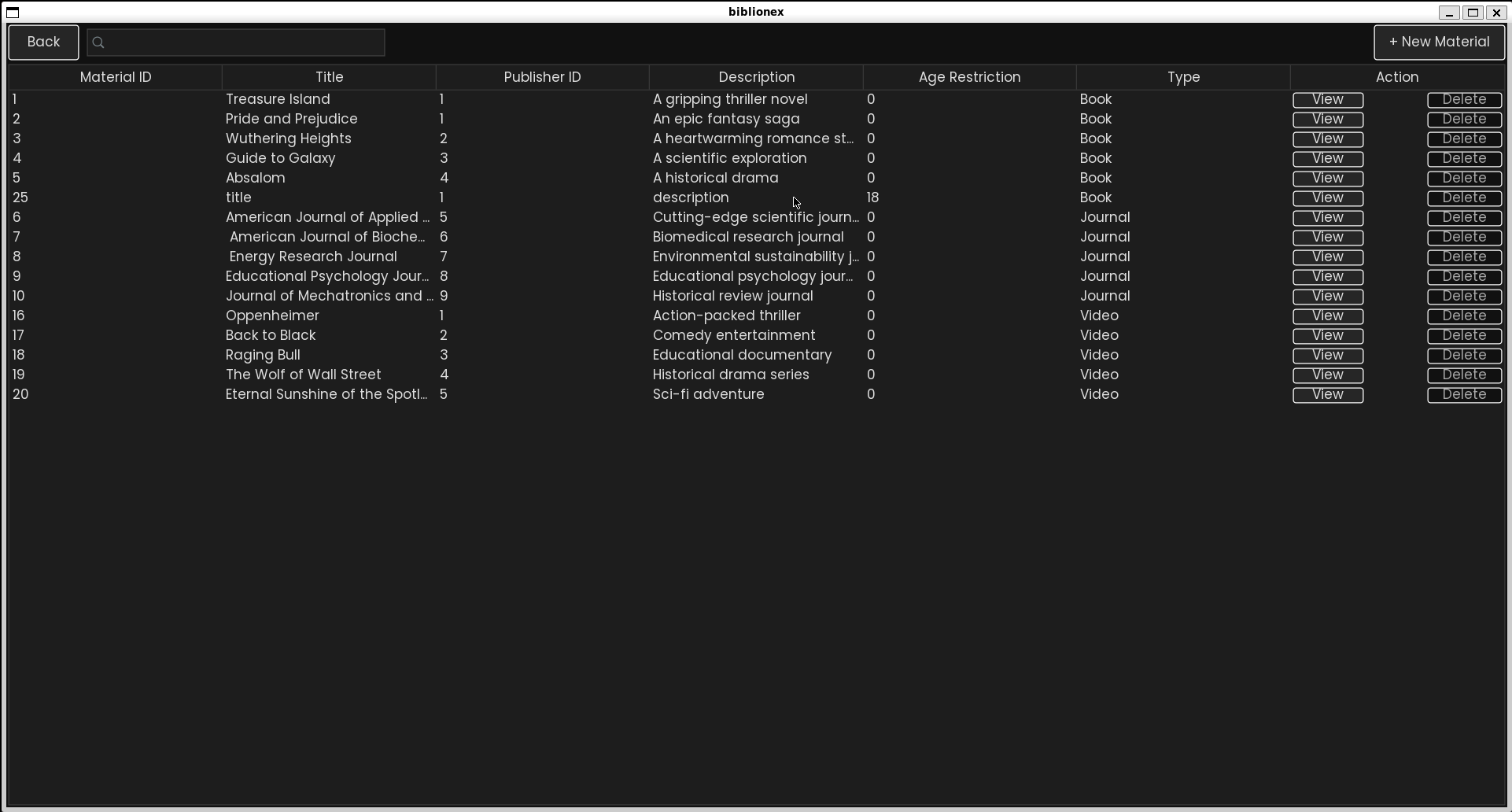 Material list page