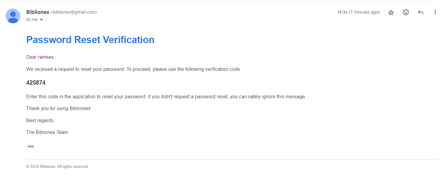 Password reset email