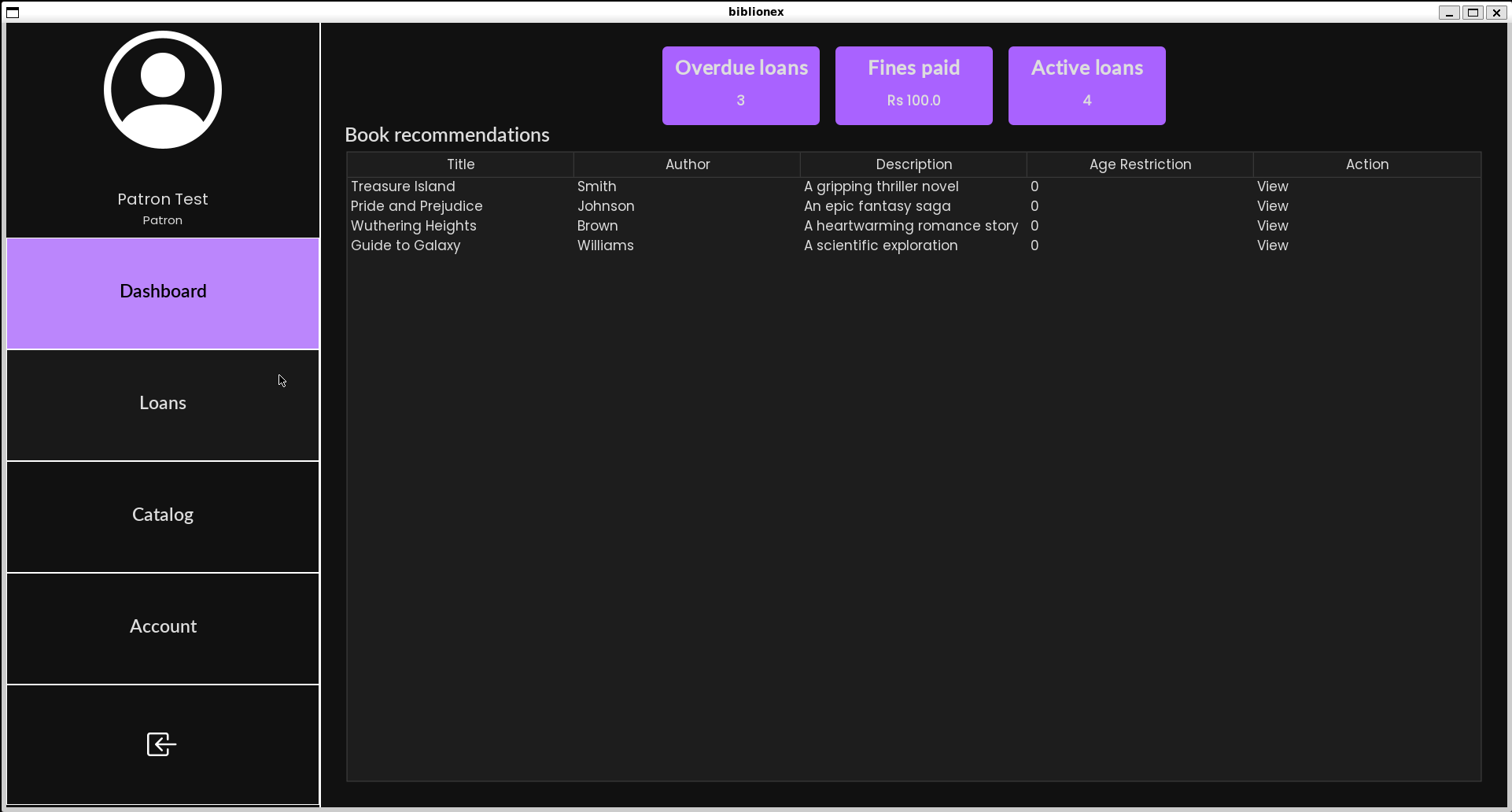 Patron dashboard